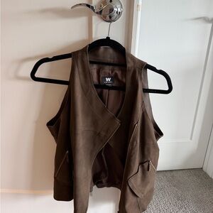 W by Worth Brown Sleeveless Draped Leather Vest